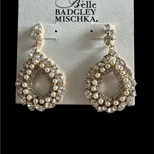 Badgley Mischka Gold-tone Pearl and Crystal Teardrop Earrings
